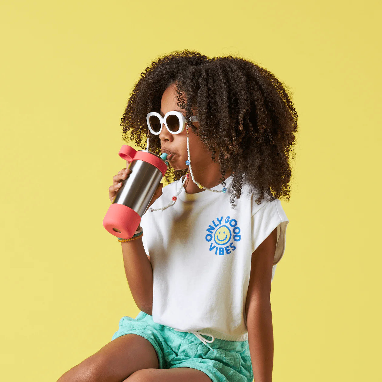 PlanetBox Glacier Sippy Straw Water Bottle 295ml - Coral Reef - Little Reef and Friends