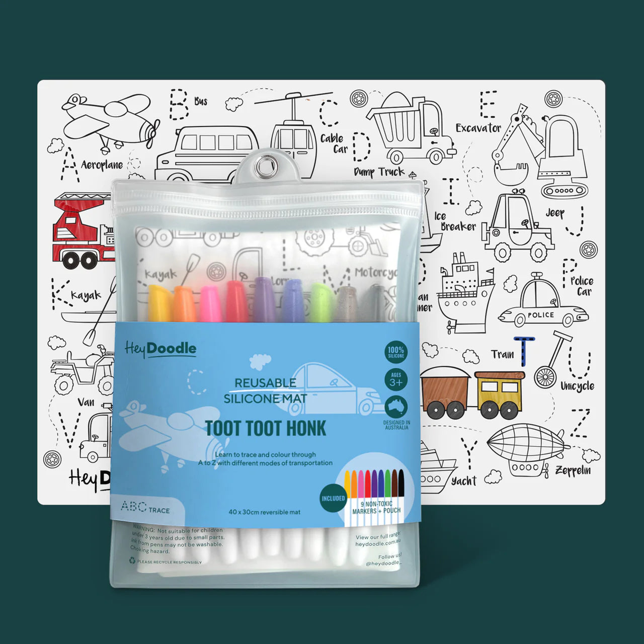 HeyDoodle Reusable Large Playmat - Toot Toot Honk - Little Reef and Friends