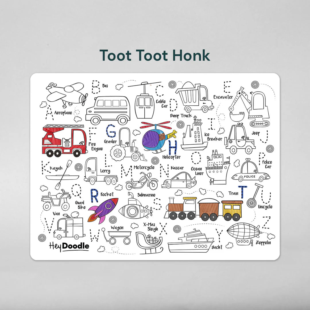 HeyDoodle Reusable Large Playmat - Toot Toot Honk - Little Reef and Friends