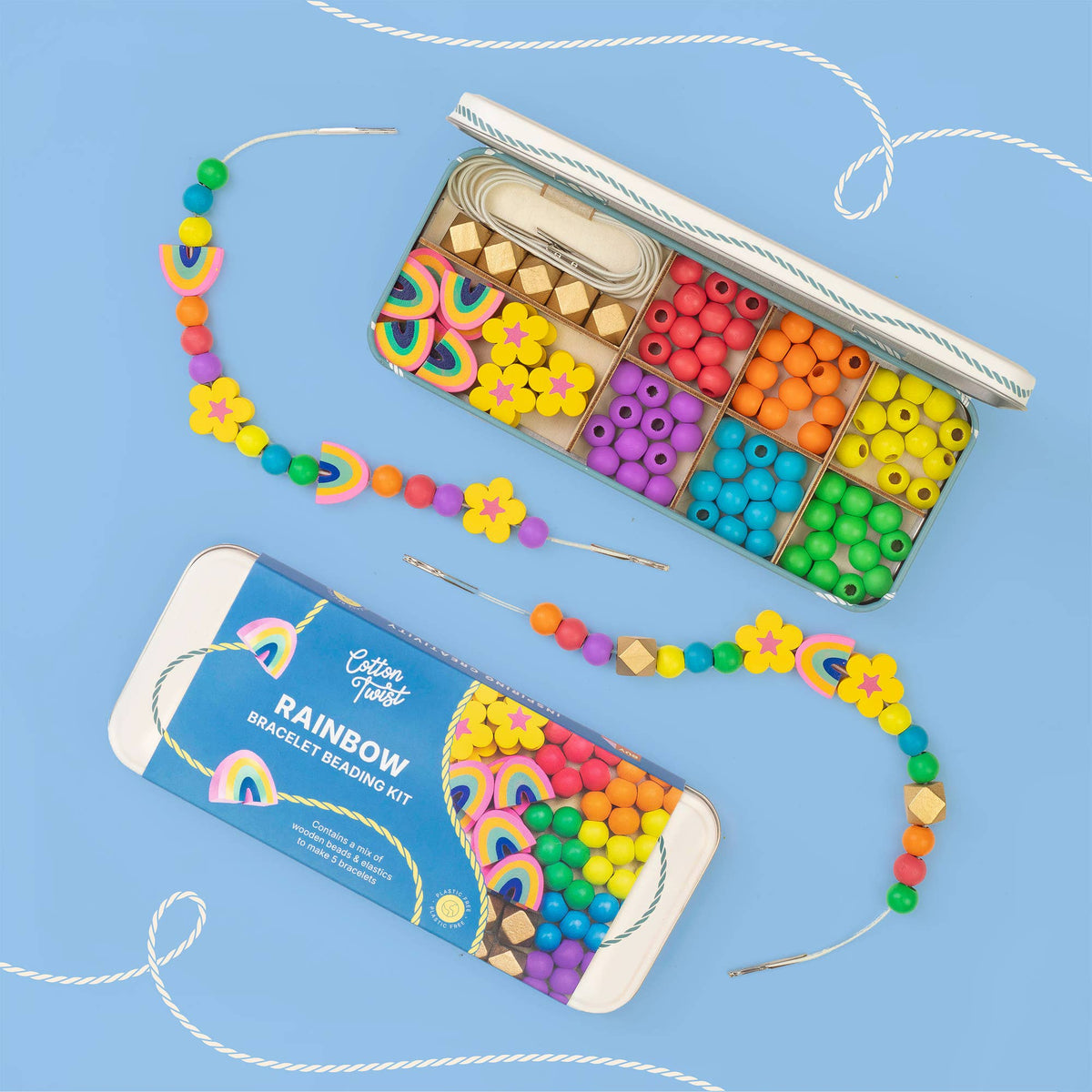 Cotton Twist Wooden Bracelet Making Kit - Rainbow Colours