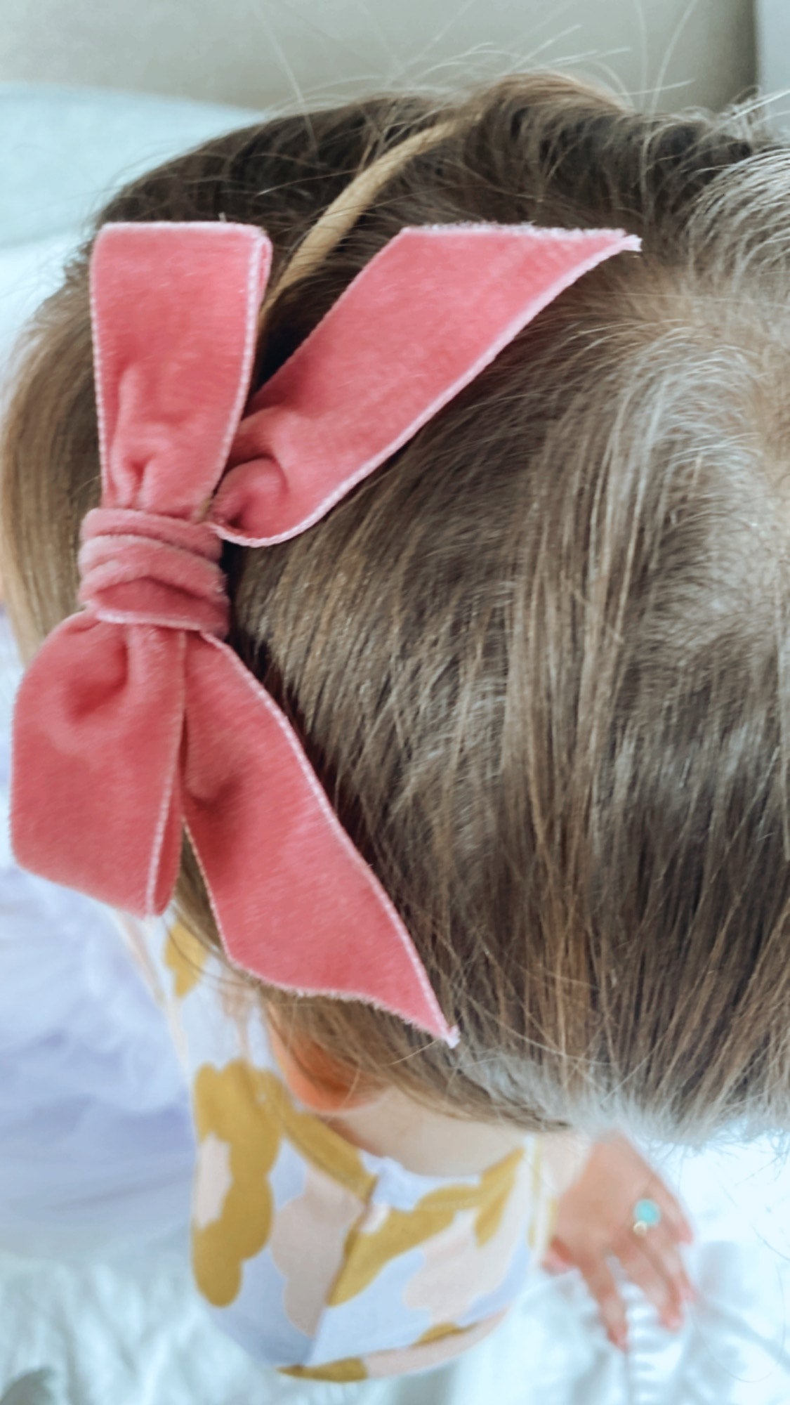 Velvet Bow Headband - Pink - Little Reef and Friends