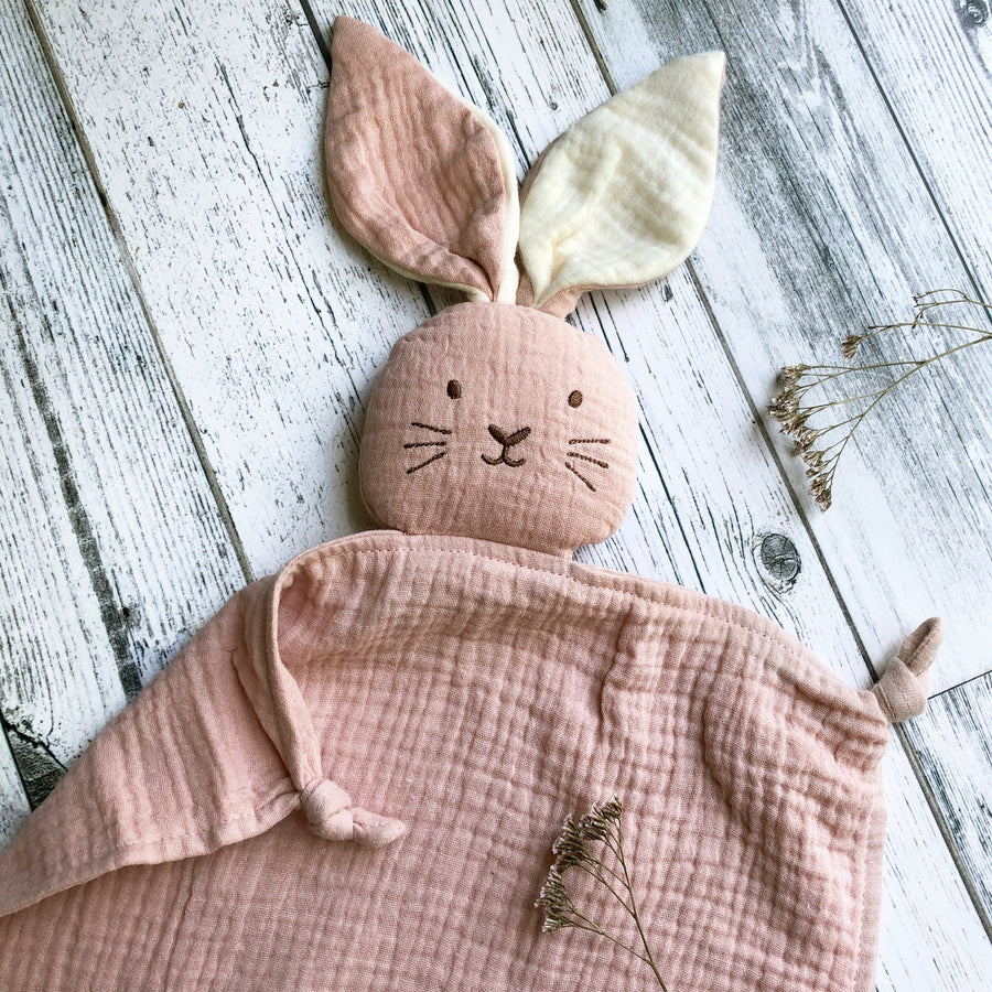 Organic Muslin Bunny Lovey - Blush - Little Reef and Friends