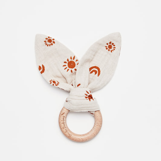 Organic Muslin Bunny Ears Teether - Sunny Sand/Amber - Little Reef and Friends