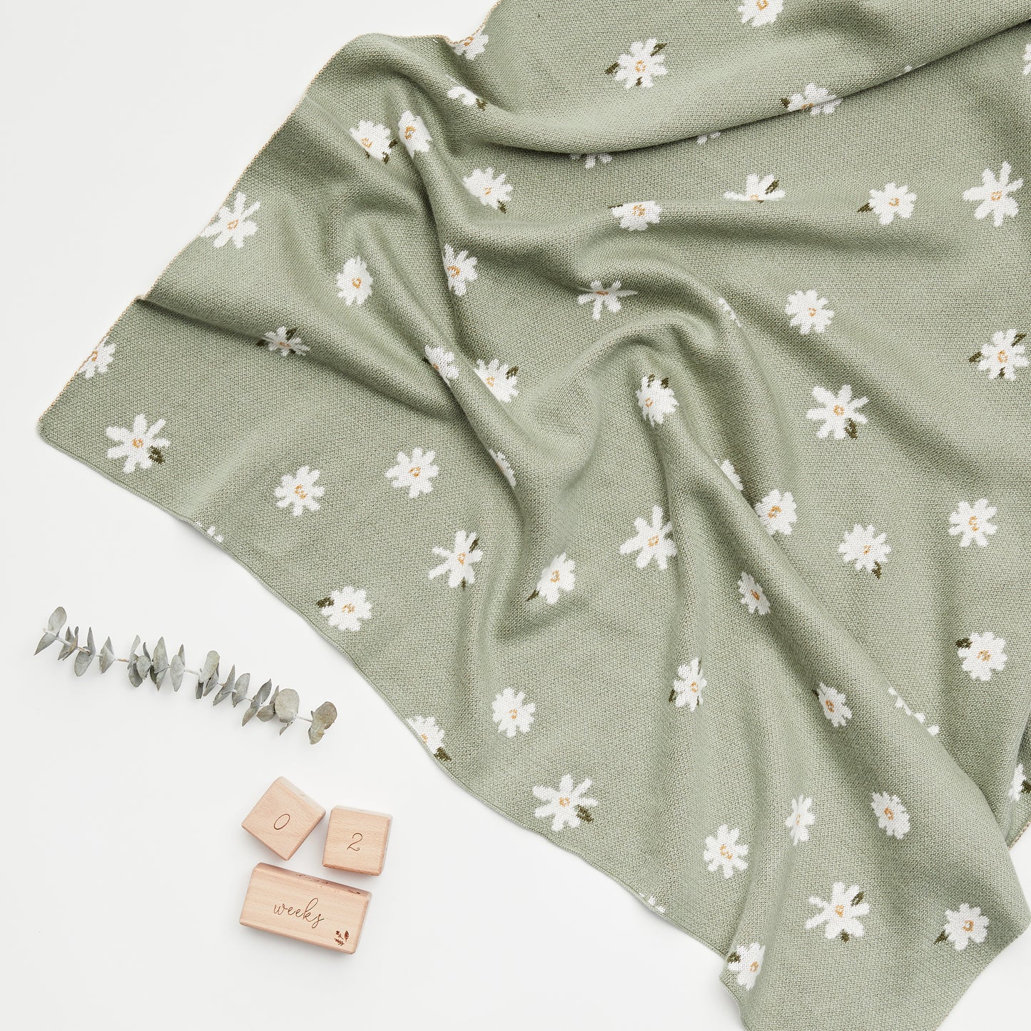 Organic Cotton Daisy Blanket - Thyme - Little Reef and Friends