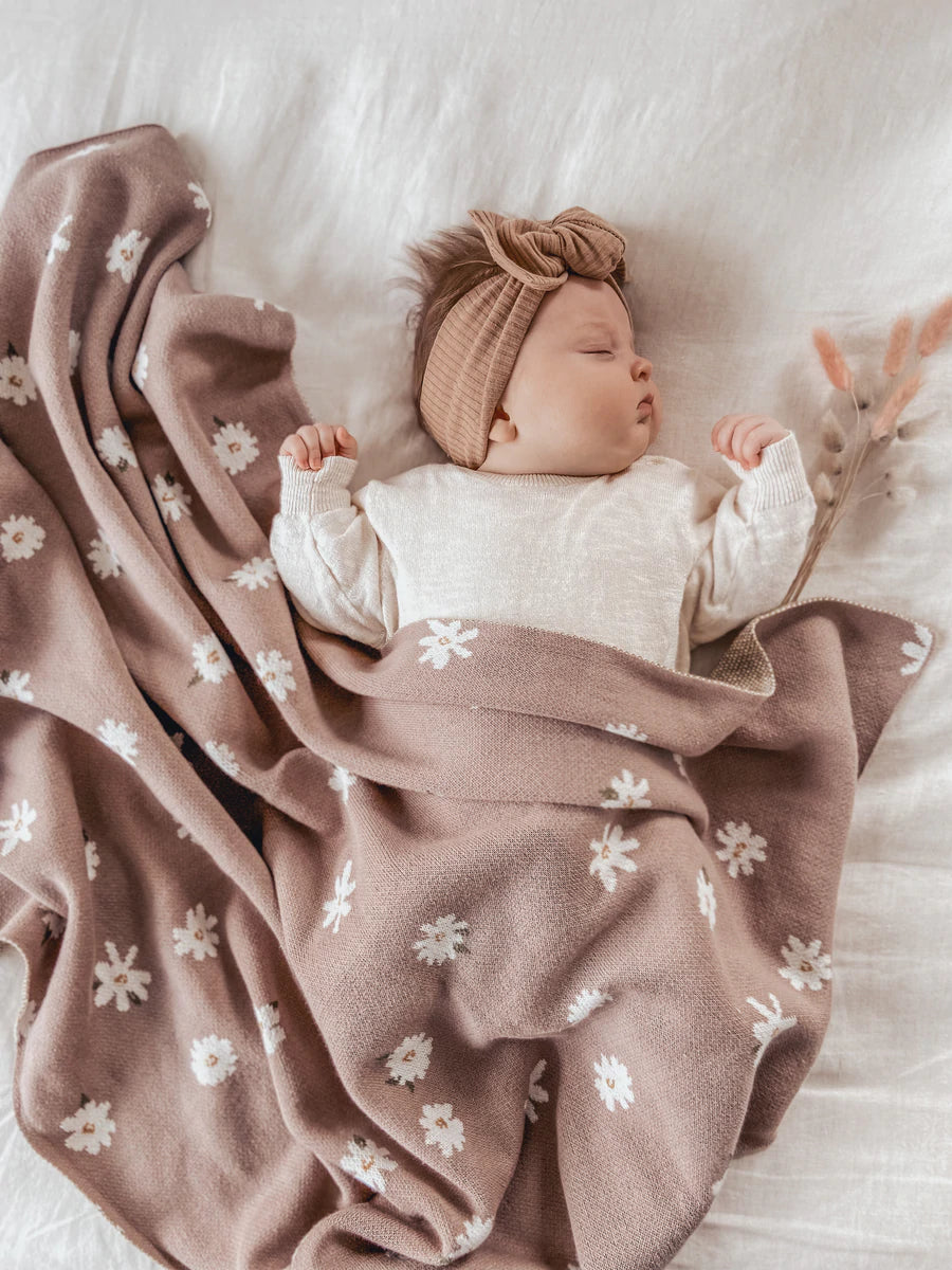 Organic Cotton Daisy Blanket - Mushroom - Little Reef and Friends