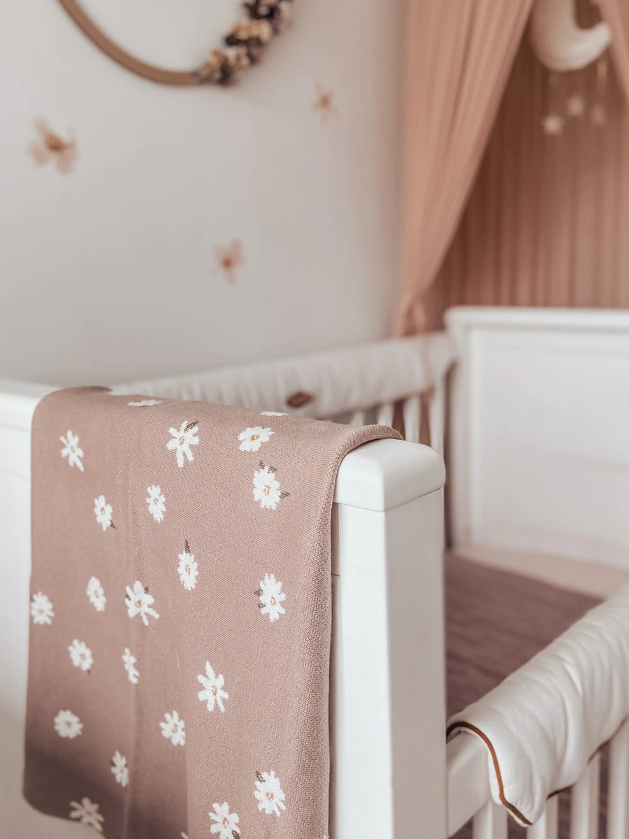 Organic Cotton Daisy Blanket - Mushroom - Little Reef and Friends