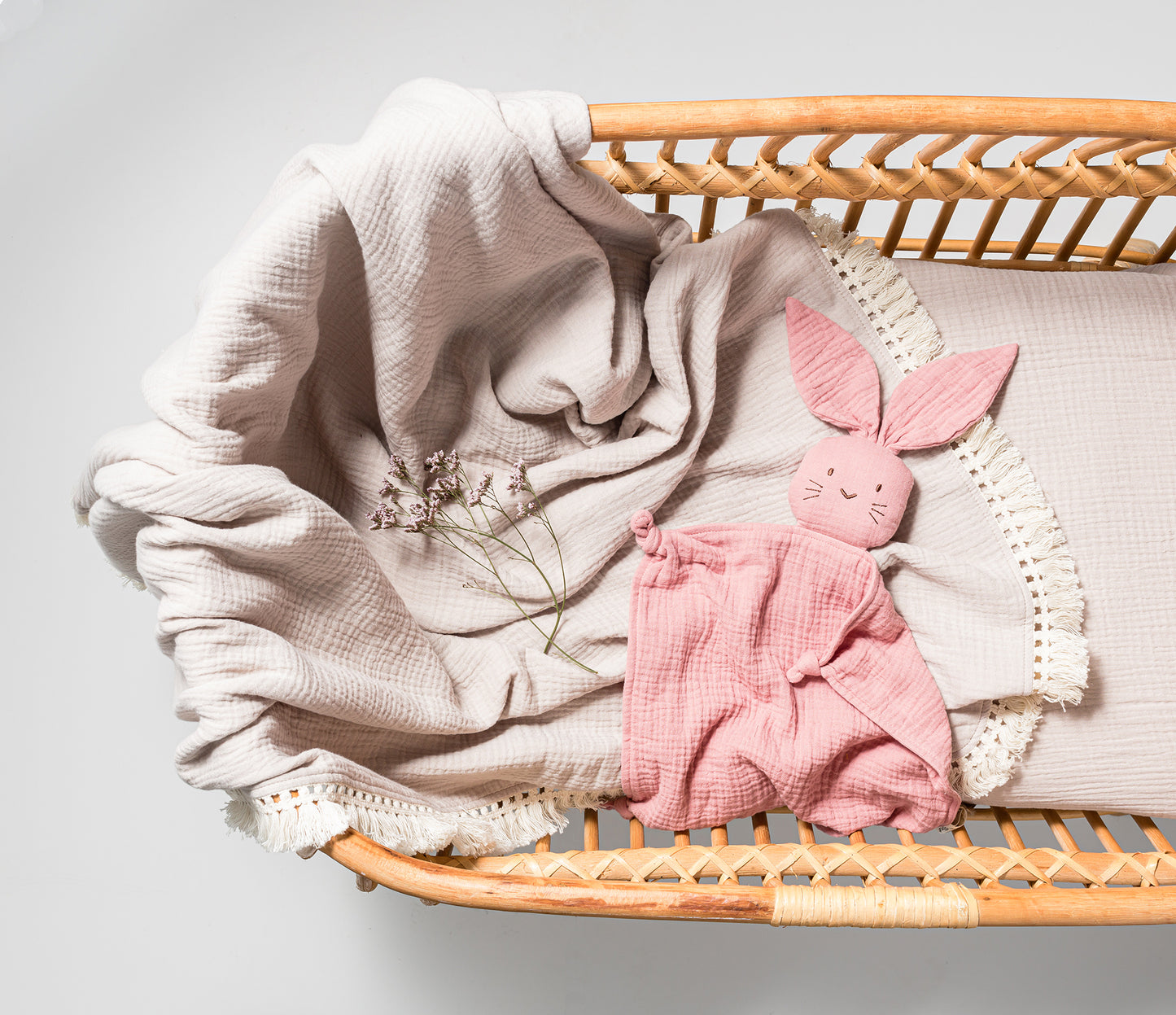 Organic Muslin Blanket With Cotton Tassels - Sand - Little Reef and Friends