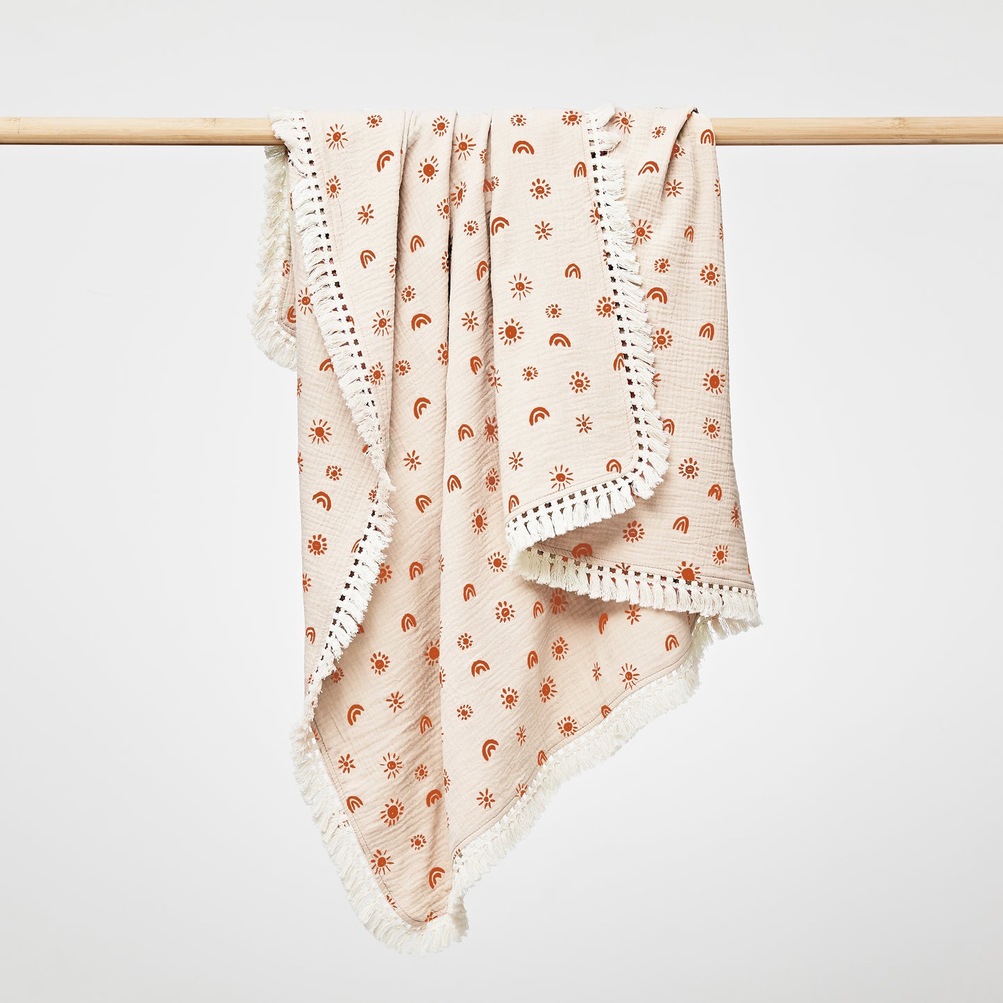 Organic Muslin Blanket With Cotton Tassels - Sunny Blush/Plum - Little Reef and Friends
