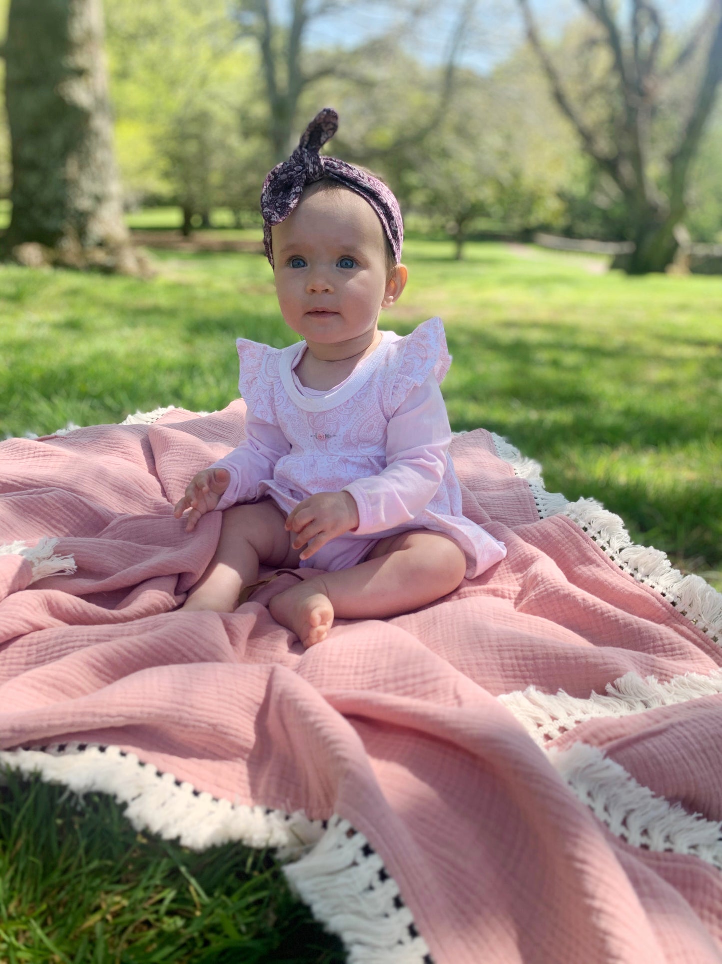 Organic Muslin Blanket With Cotton Tassels - Shell Pink - Little Reef and Friends