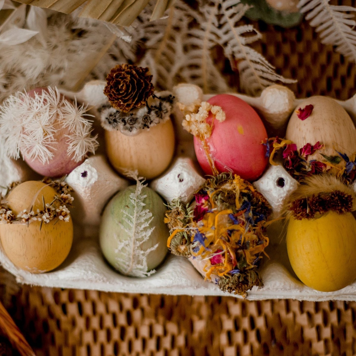 Wooden Eggs in Basket - Set Of 12 - Little Reef and Friends