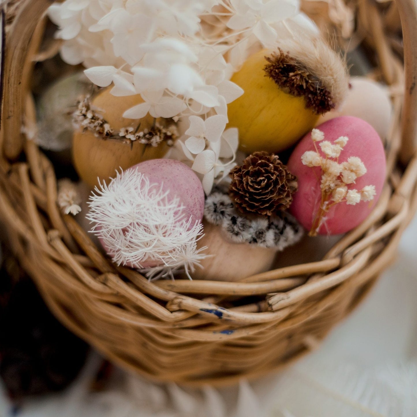 Wooden Eggs in Basket - Set Of 12 - Little Reef and Friends