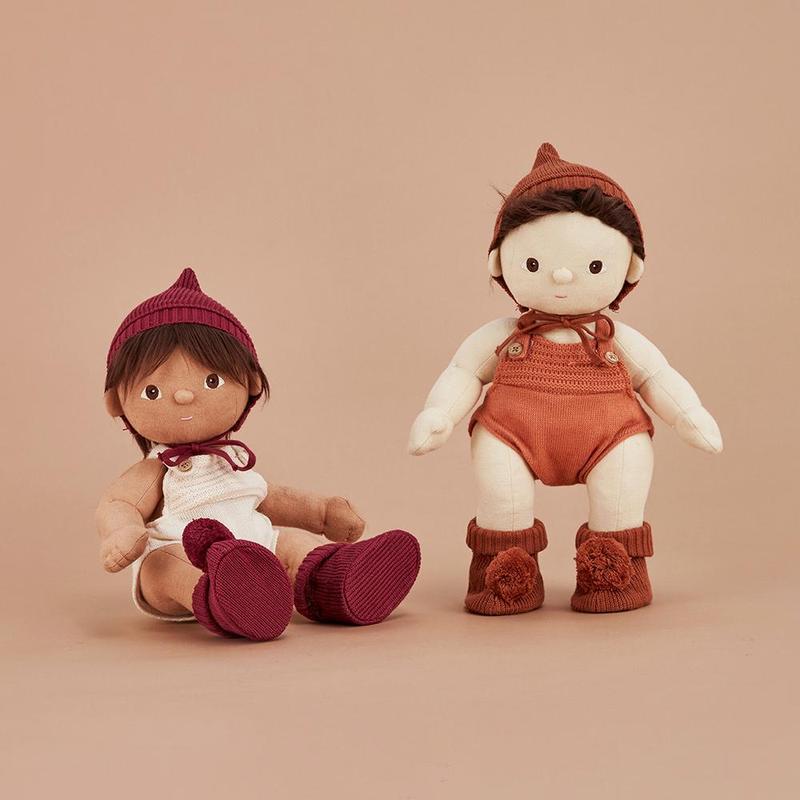 Dinkum Doll Bonnet and Booties Set - Plum - Little Reef and Friends