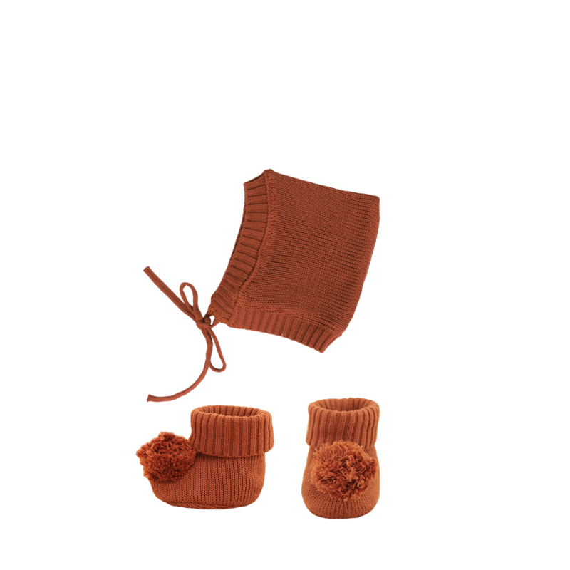Dinkum Doll Bonnet and Booties Set - Umber - Little Reef and Friends