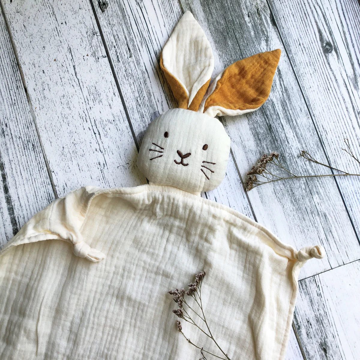 Over The Dandelions Organic Muslin Bunny Lovey - Milk - Little Reef and Friends