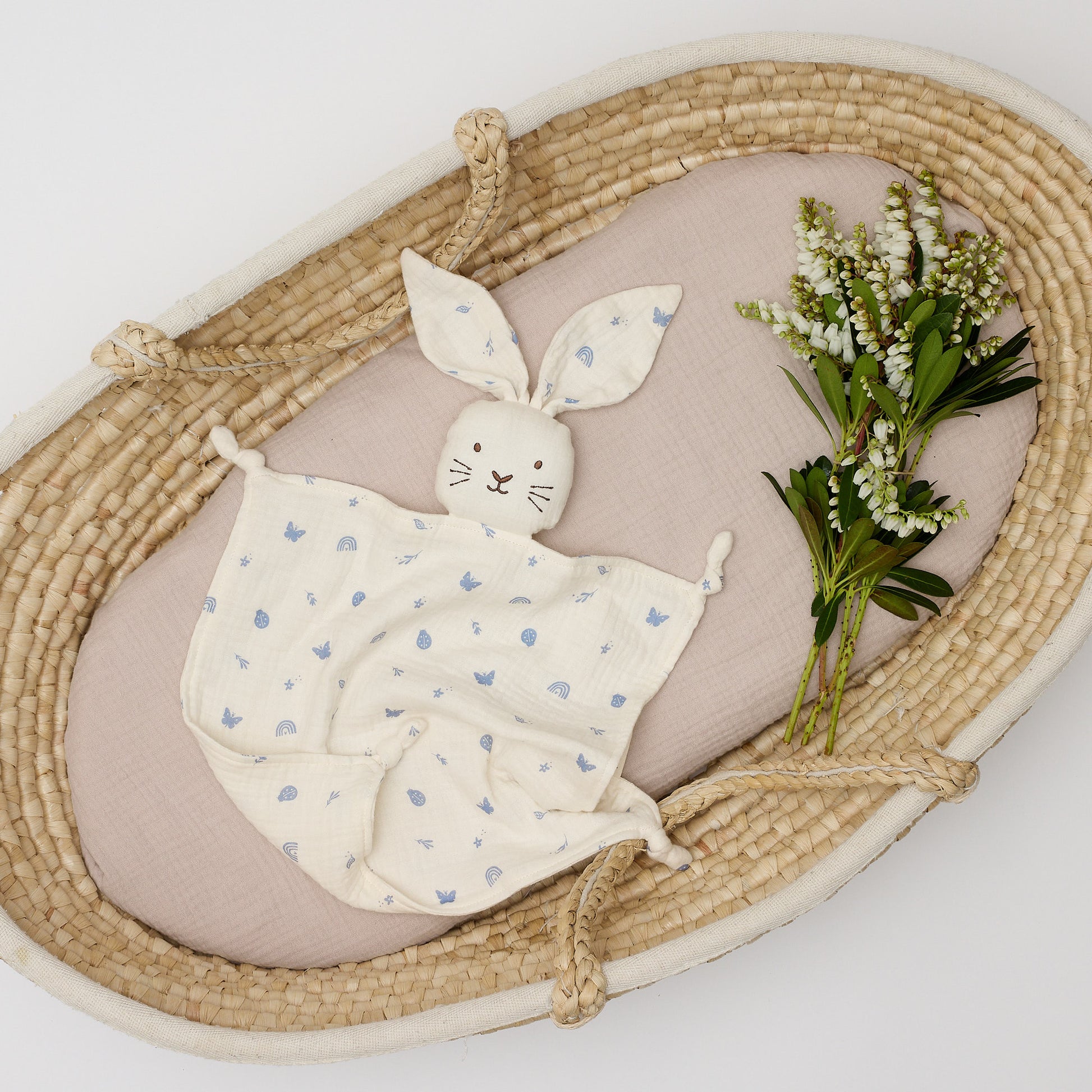 Over The Dandelions Organic Muslin Bunny Lovey - Enchanted Garden - Little Reef and Friends