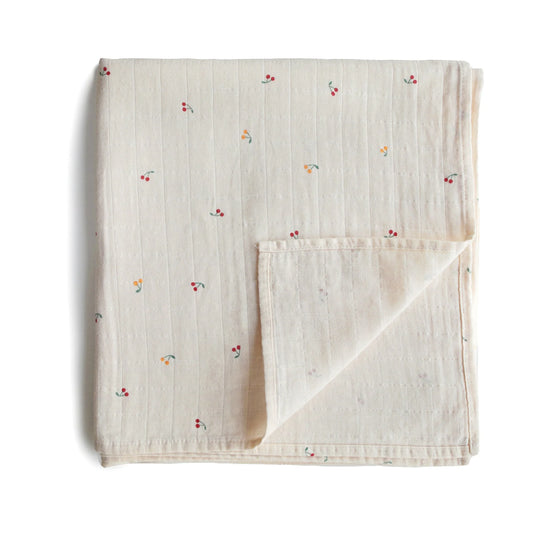 Mushie Organic Muslin Swaddle - Cherries - Little Reef and Friends