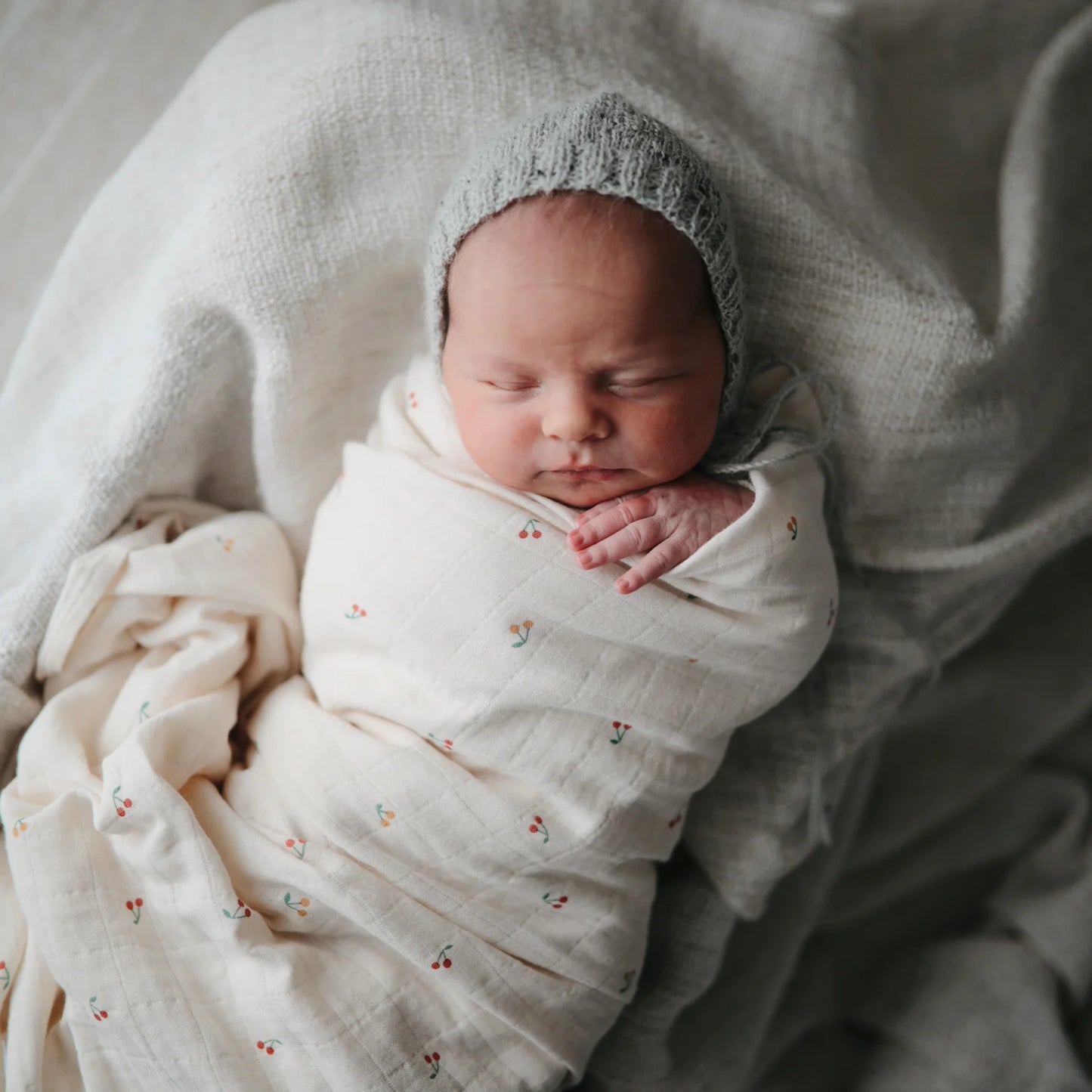 Mushie Organic Muslin Swaddle - Cherries - Little Reef and Friends
