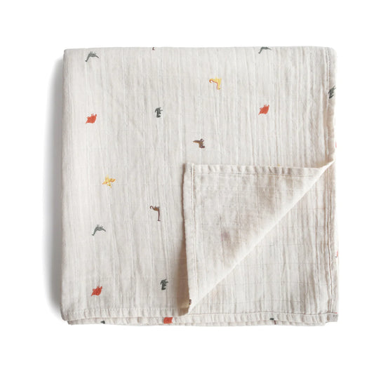 Mushie Organic Muslin Swaddle - Dinosaurs - Little Reef and Friends