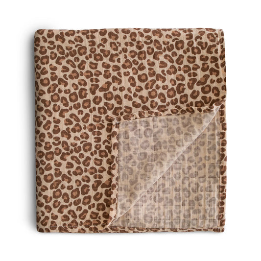 Mushie Organic Muslin Swaddle - Leopard - Little Reef and Friends