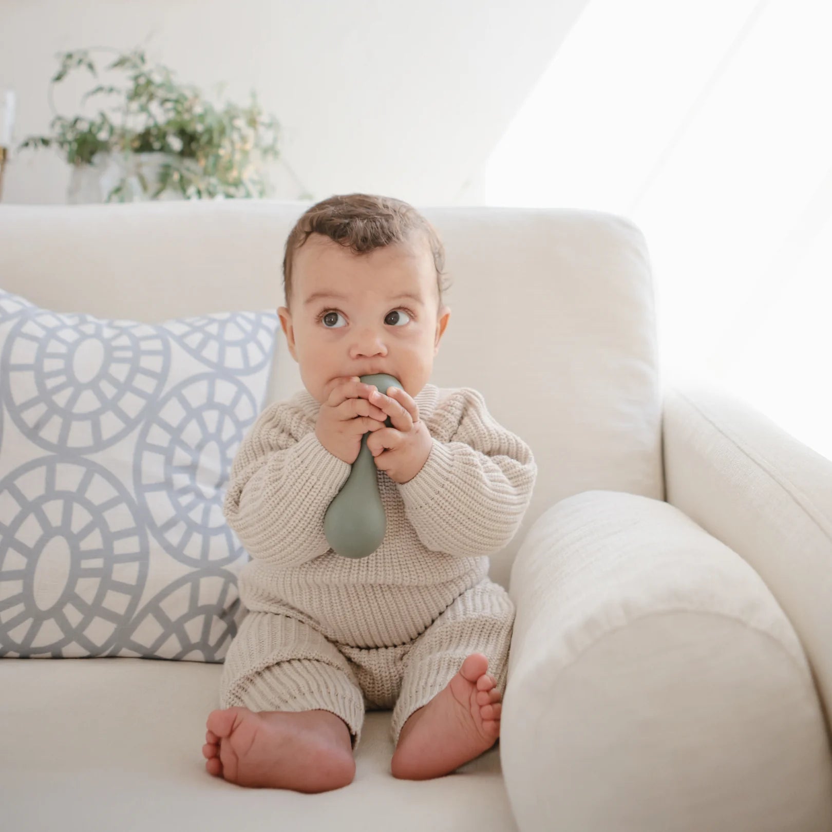 Mushie Silicone Baby Rattle - Dried Thyme - Little Reef and Friends