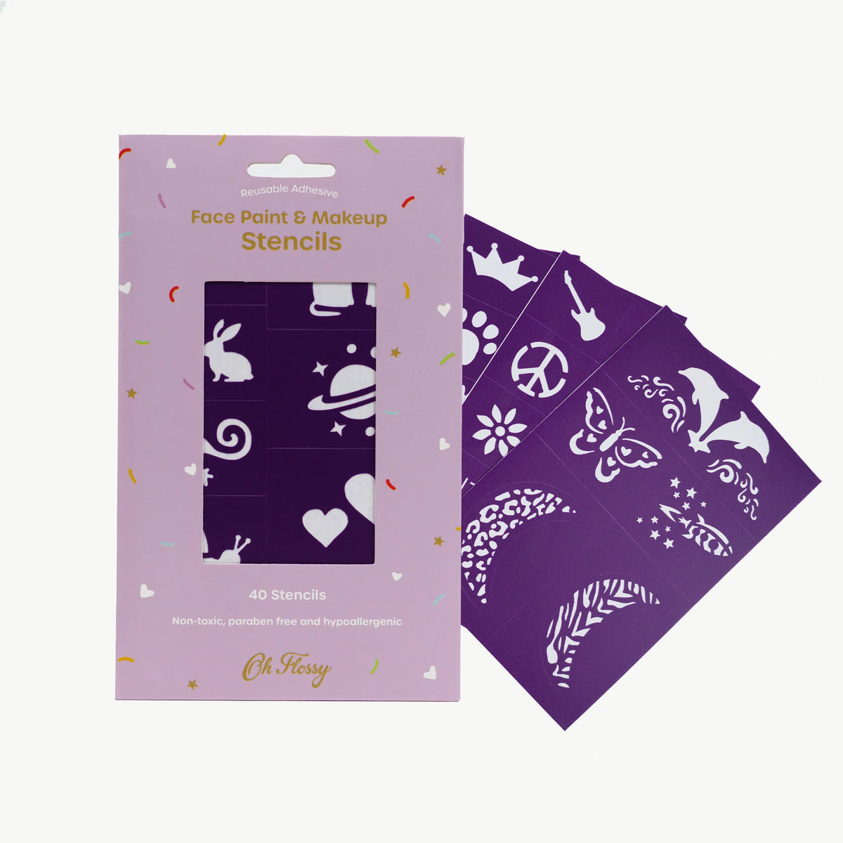 Oh Flossy Reusable Adhesive Face Paint Stencils - Purple