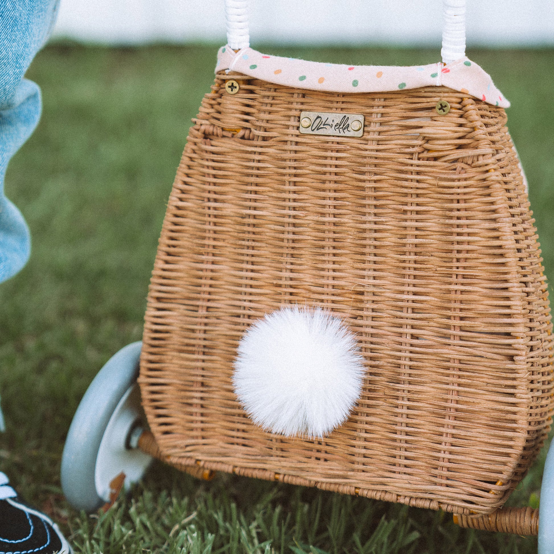 Olli Ella Rattan Bunny Luggy with Lining - Gumdrop - Little Reef and Friends