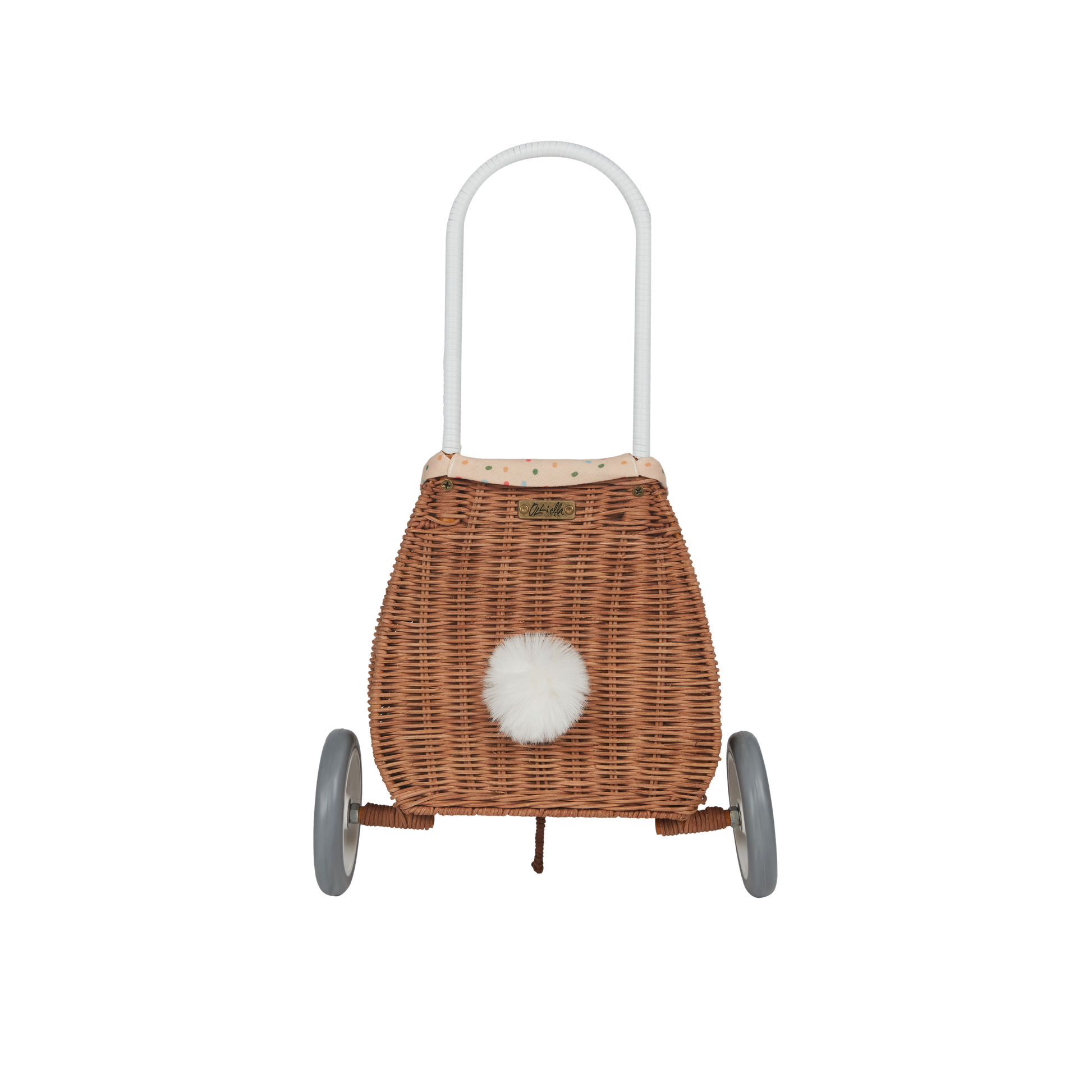 Olli Ella Rattan Bunny Luggy with Lining - Gumdrop - Little Reef and Friends