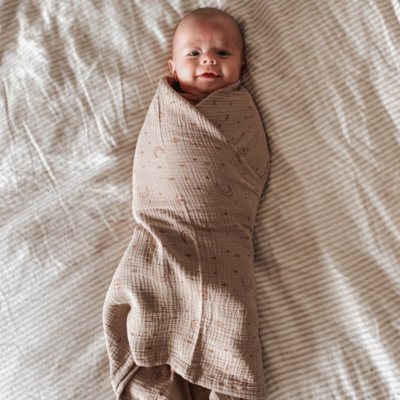 Over The Dandelions Organic Muslin Swaddle - Night Sky - Little Reef and Friends