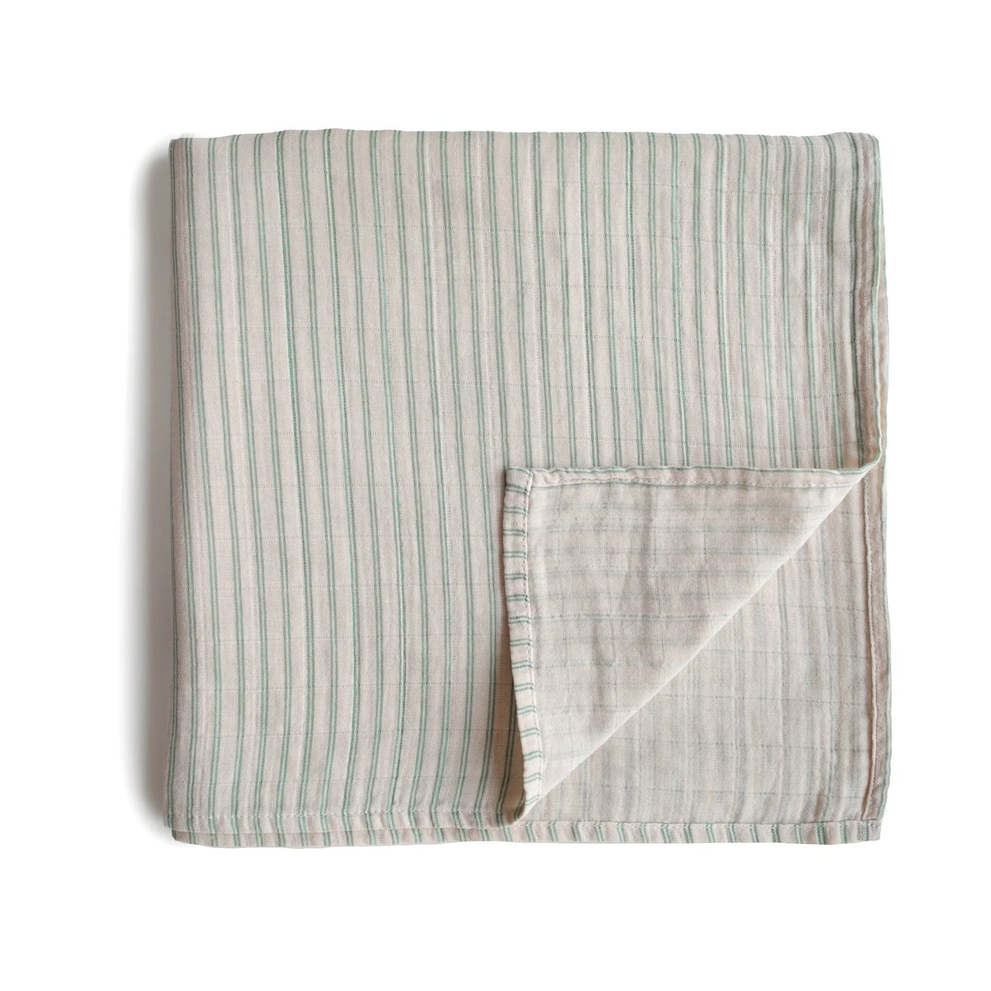 Mushie Organic Muslin Swaddle - Sage Stripes - Little Reef and Friends