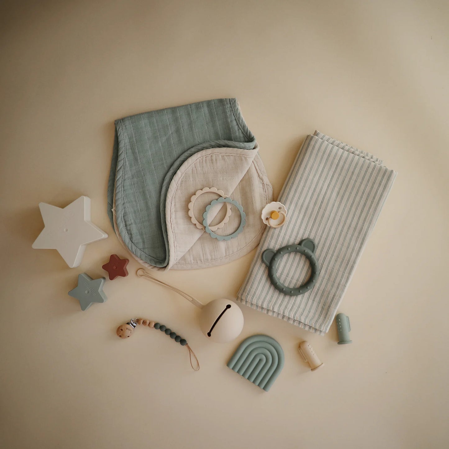 Mushie Organic Muslin Swaddle - Sage Stripes - Little Reef and Friends
