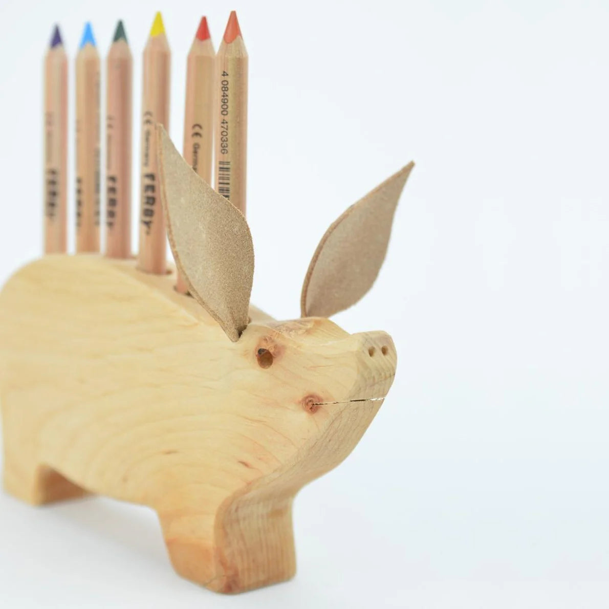 Drei Blätter Wooden Pencil Holder | Pig - 6 holes