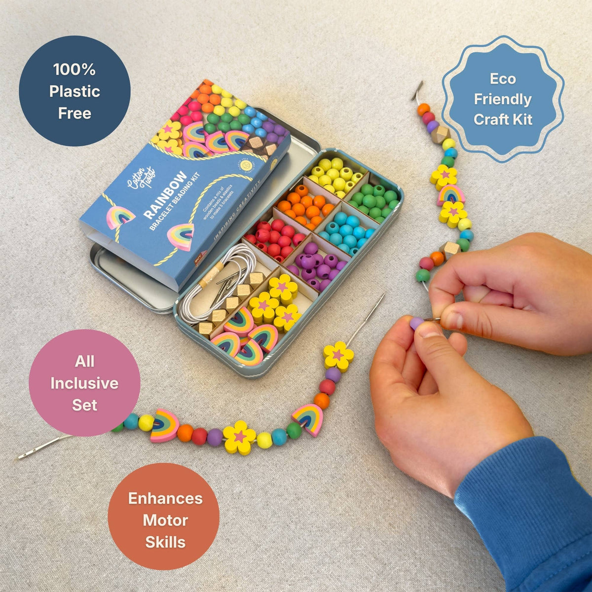 Cotton Twist Wooden Bracelet Making Kit - Rainbow Colours