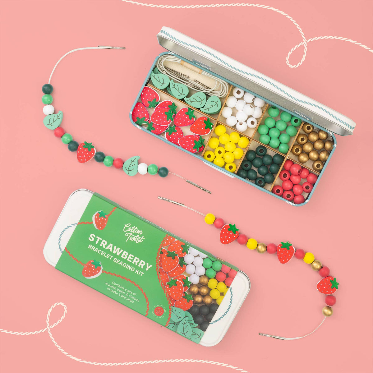 Cotton Twist Wooden Bracelet Making Kit - Strawberry