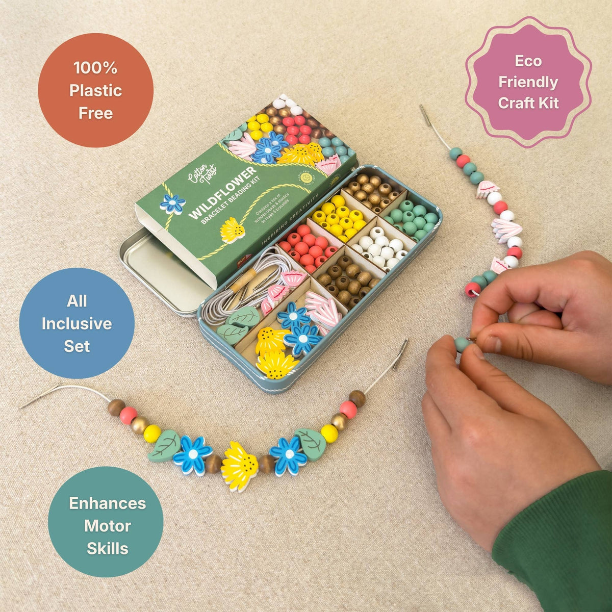 Cotton Twist Wooden Bracelet Making Kit - Wildflowers