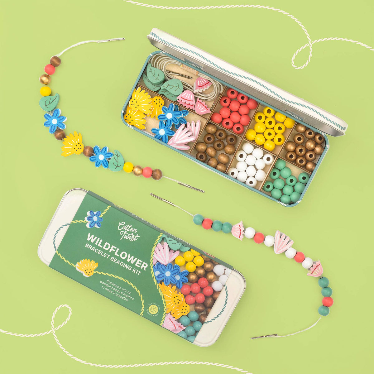 Cotton Twist Wooden Bracelet Making Kit - Wildflowers