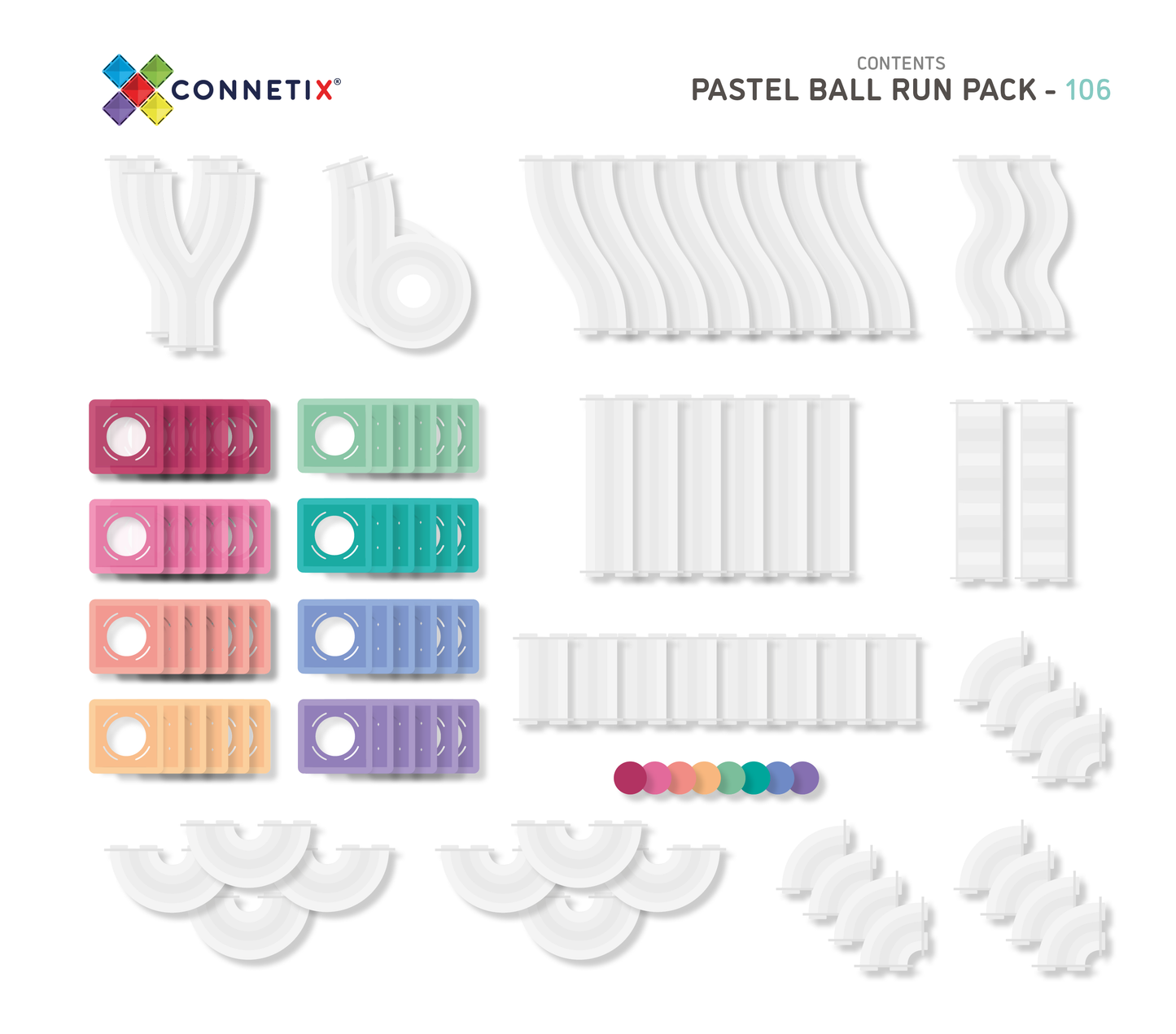 106 Piece Ball Run Pack - Pastel - Little Reef and Friends