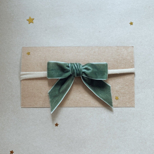 Velvet Bow Headband - Sage - Little Reef and Friends