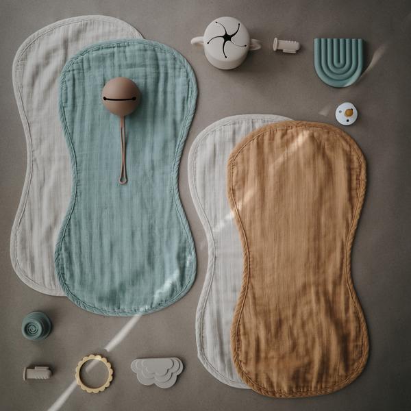 Organic Muslin Burp Cloth (Set of 2) - Roman Green/Fog - Little Reef and Friends