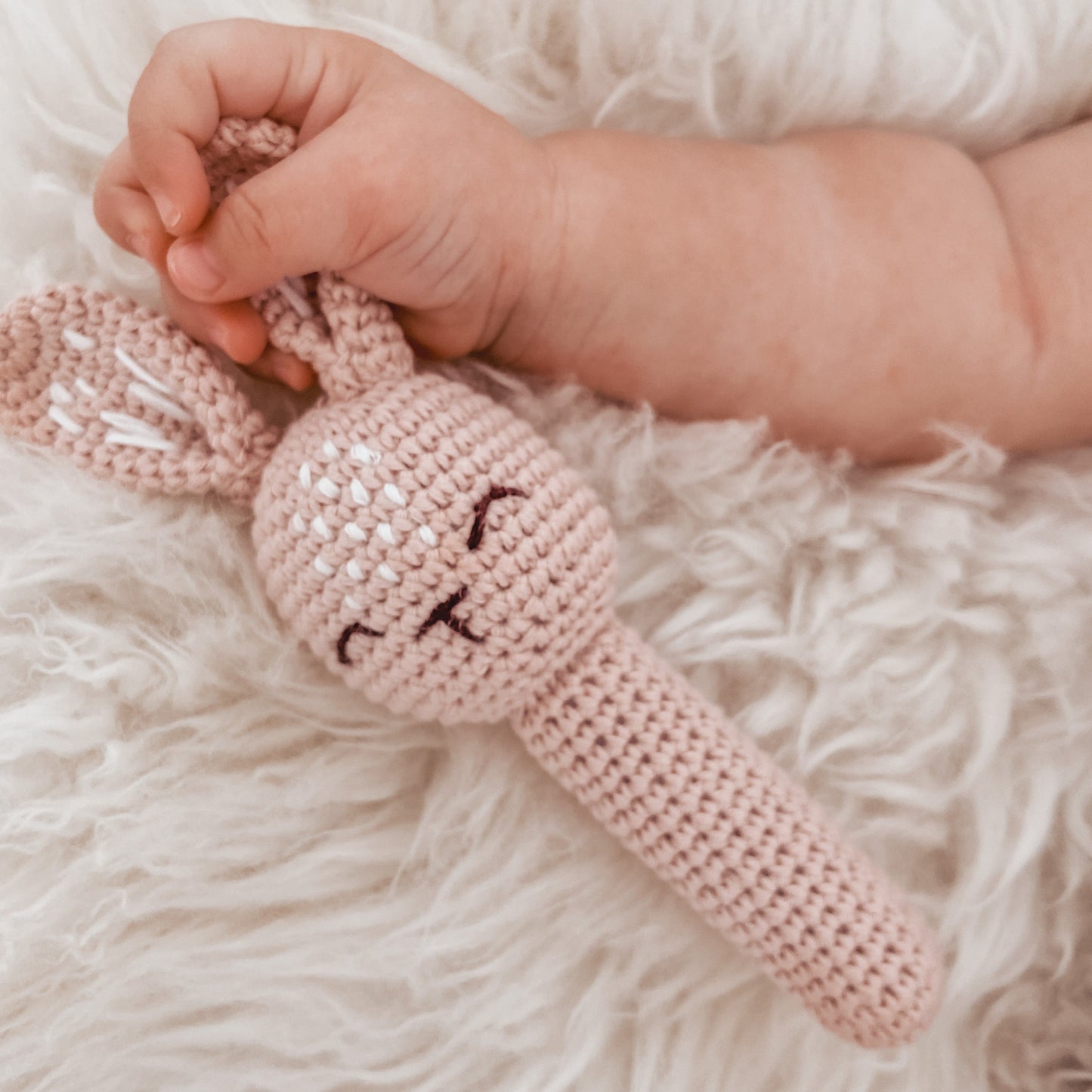 Crochet Bunny Rattle - Blush - Little Reef and Friends