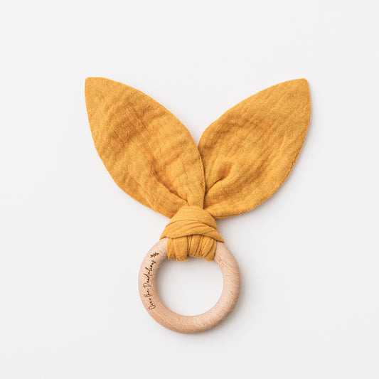 Organic Muslin Bunny Ears Teether - Saffron - Little Reef and Friends