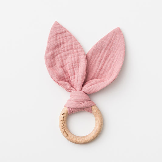 Organic Muslin Bunny Ears Teether - Shell Pink - Little Reef and Friends