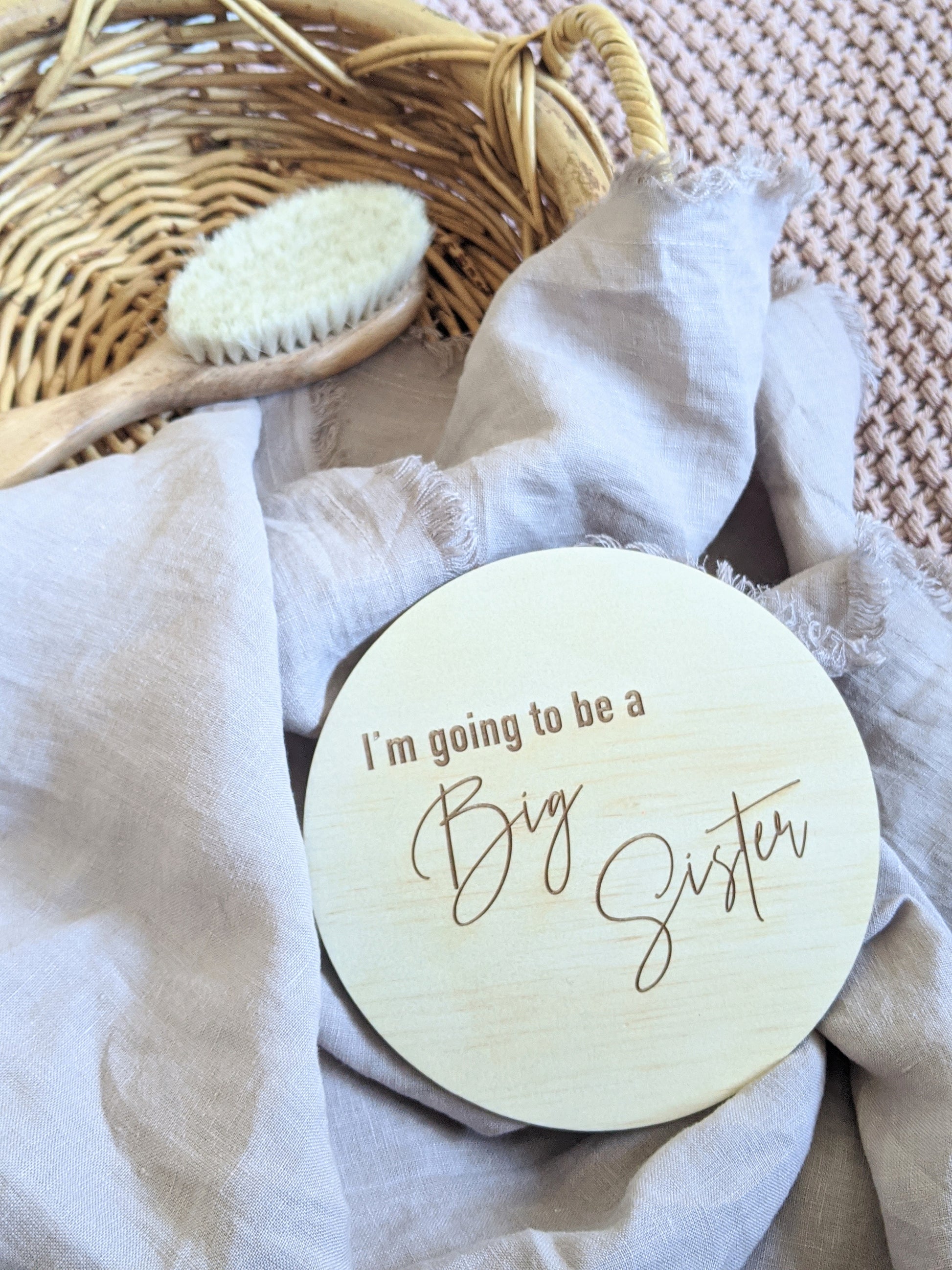 Wooden Big Sister Announcement Disc - Little Reef and Friends