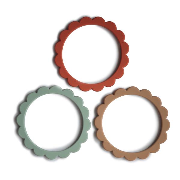Flower Teething Bracelets 3 Pk - Cambridge Blue/Clementine/Natural - Little Reef and Friends
