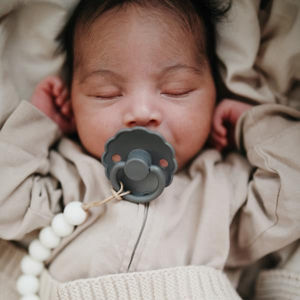 Grey Pacifier FRIGG Daisy Rubber Pacifier - French Grey – Little Reef and Friends