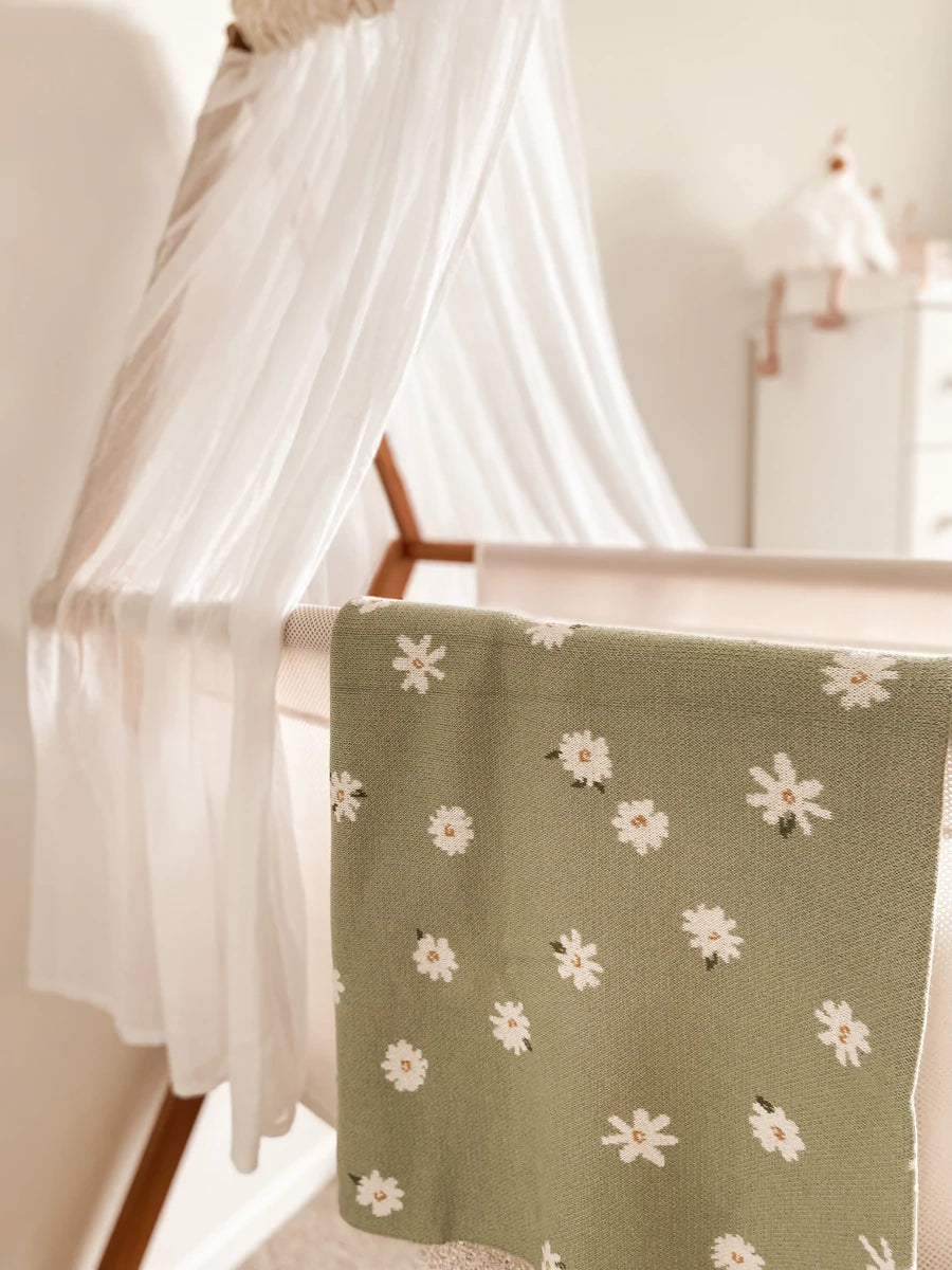 Organic Cotton Daisy Blanket - Thyme - Little Reef and Friends