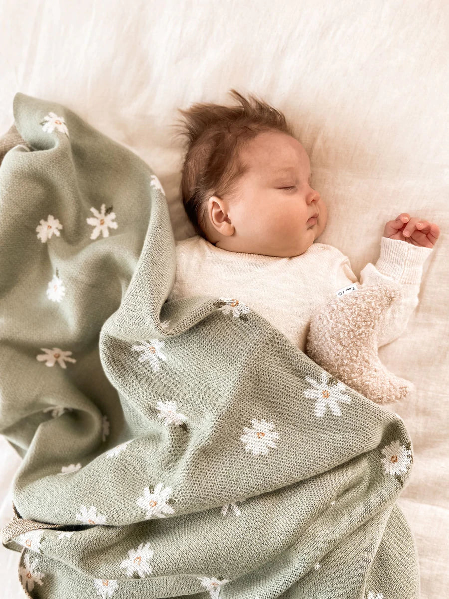 Organic Cotton Daisy Blanket - Thyme - Little Reef and Friends