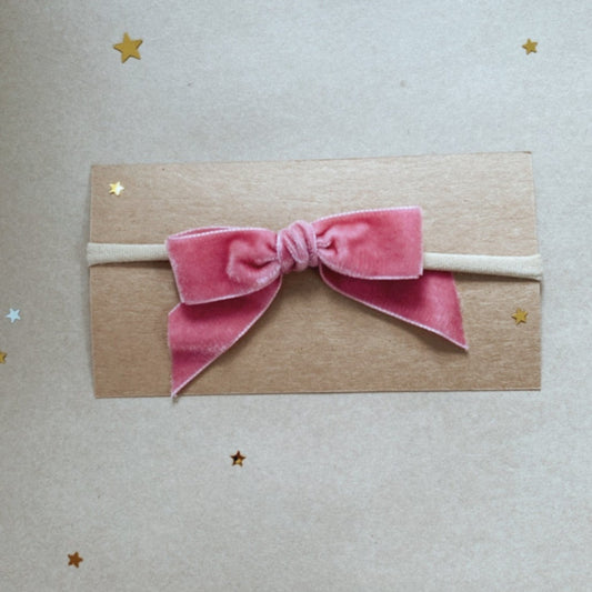 Velvet Bow Headband - Pink - Little Reef and Friends