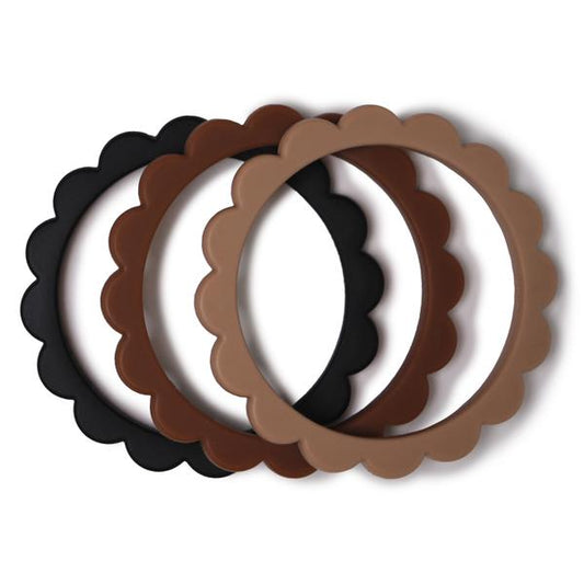 Flower Teething Bracelets 3 Pk - Black/Natural/Caramel - Little Reef and Friends