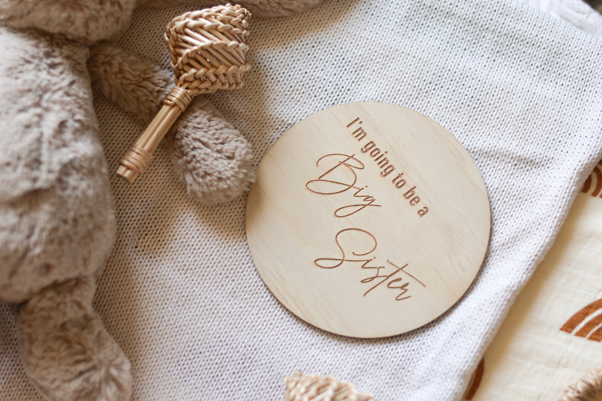 Wooden Big Sister Announcement Disc - Little Reef and Friends