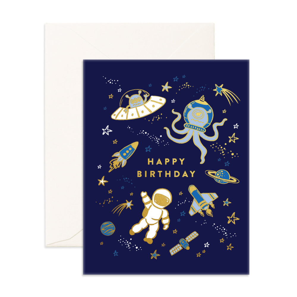 Happy Birthday Greeting Card - Space - Little Reef and Friends